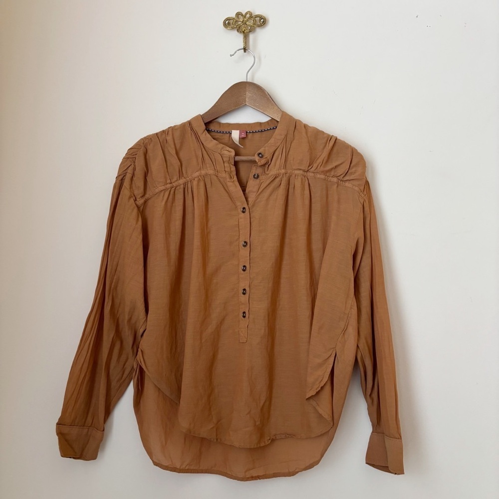 Pilcro Brown Henley Popover Top XS Anthropologie